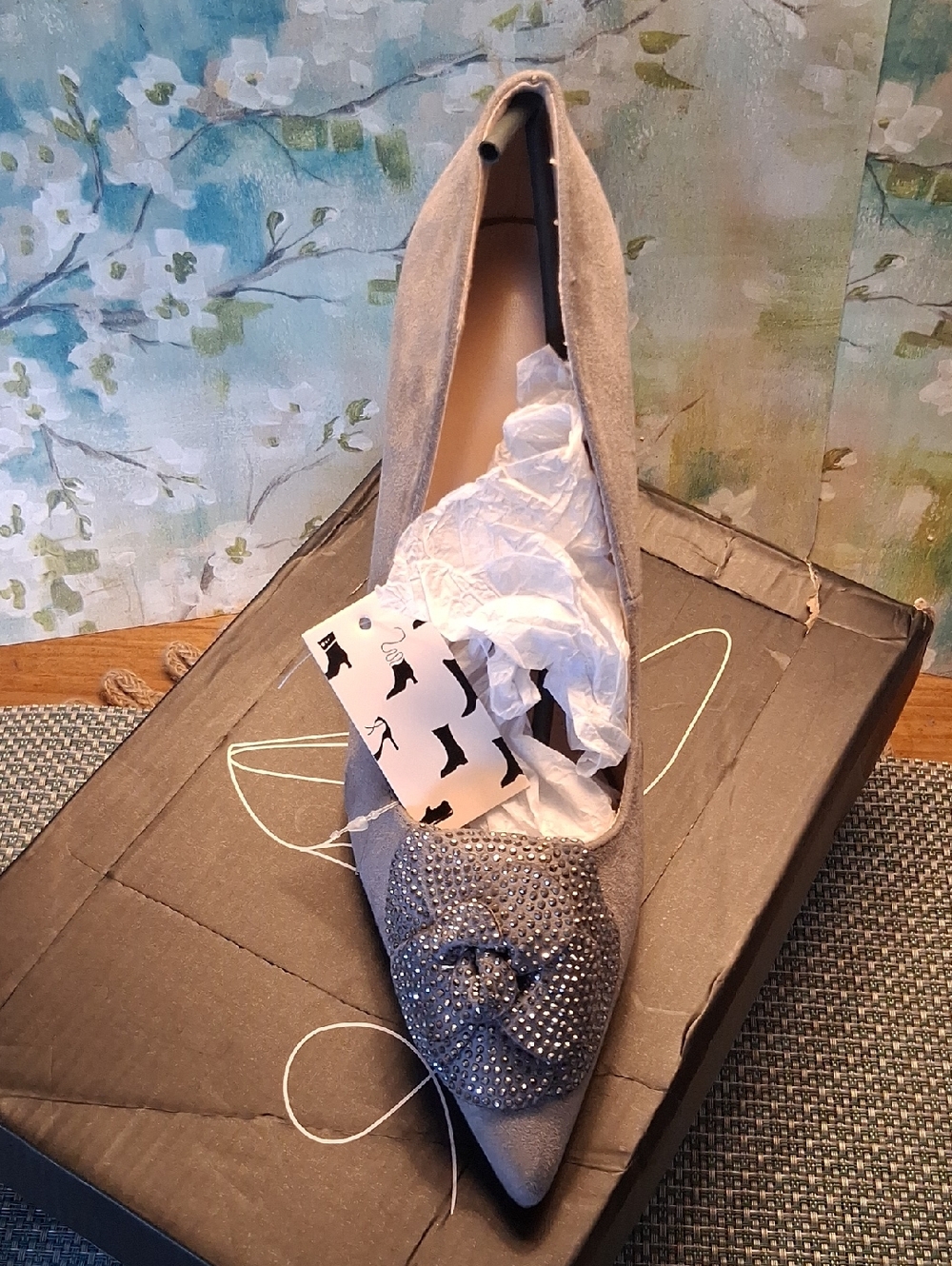Dark Grey Sparkle Flower Front Pump